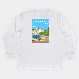 Minsk, Belarus.Retro travel poster Kids Long Sleeve T-Shirt